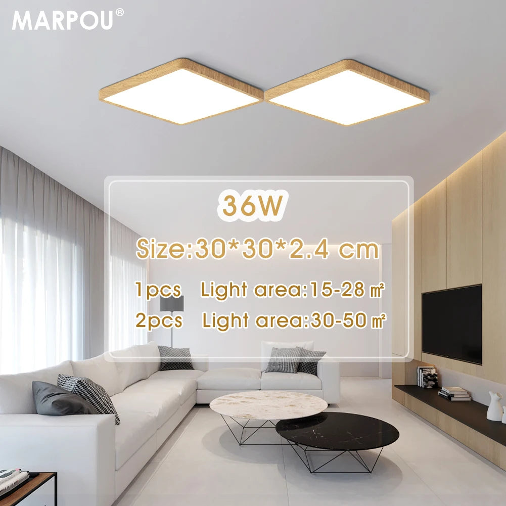 MARPOU Smart LED Ceiling Lamp - Wood Grain Square Ceiling Light with App & Voice Control for Living Room