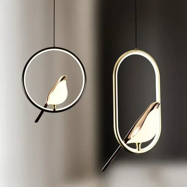 Nordic Magpie Bird LED Pendant Lamp – Modern Black and Silver Bedside Chandelier for Bedroom & Indoor Decor - Eco Luxe Décor