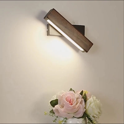 Nordic LED Bedroom Wall Lamp - Rotatable Solid Wood Bedside Sconce Light