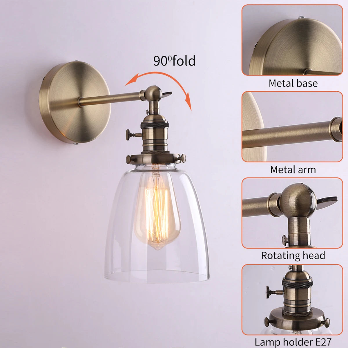 Modern Minimalist Glass Wall Lamps for Living Room Bedroom Bedside Indoor Lighting Decoration E26 E27