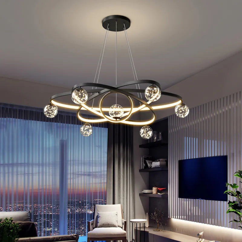 Contemporary LED Ceiling Chandelier - Modern Minimalist Fixture for Living Room Bedroom Decor
