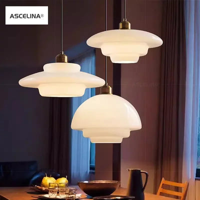 French LED Cream Wind Glass Pendant Light - Modern Nordic Design for Dining Room, Bar, and Bedroom