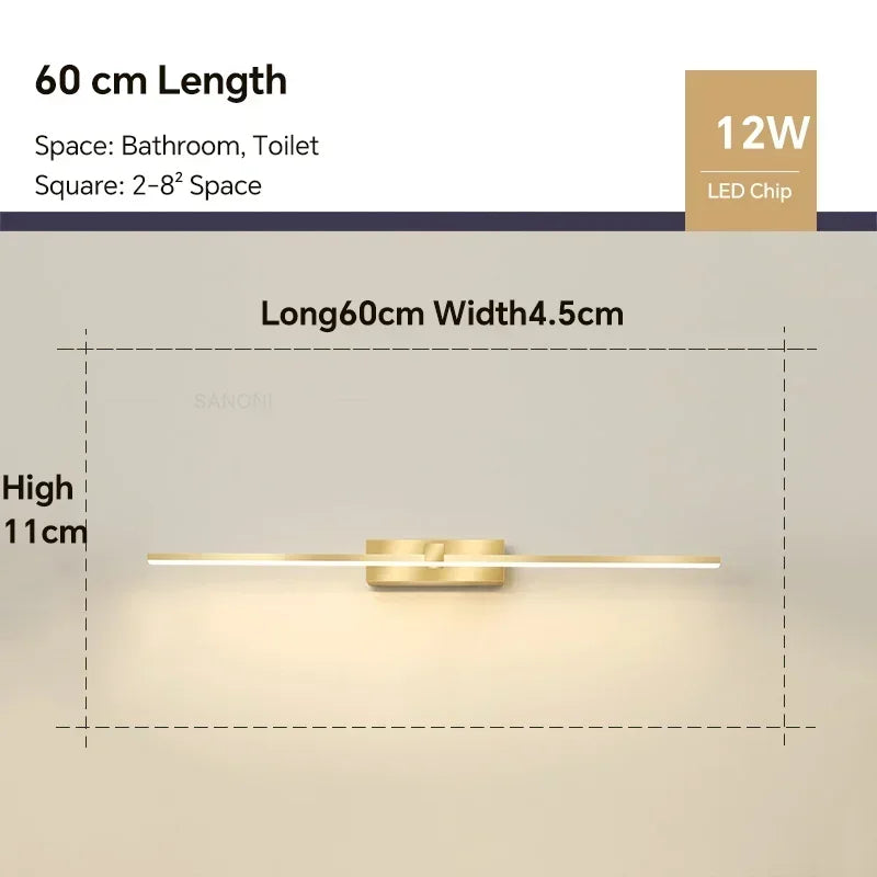 Modern LED Wall Lamp - Sleek Bathroom Mirror Light with Three Color Options