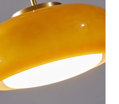 Nordic Modern Yellow Glass LED Pendant Light – 40W Copper Fixture for Bedrooms and Living Rooms