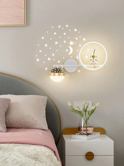 Modern Wall-Mounted Nordic Star Astronaut Projector Wall Lamp for Kids Room and Study Spaces