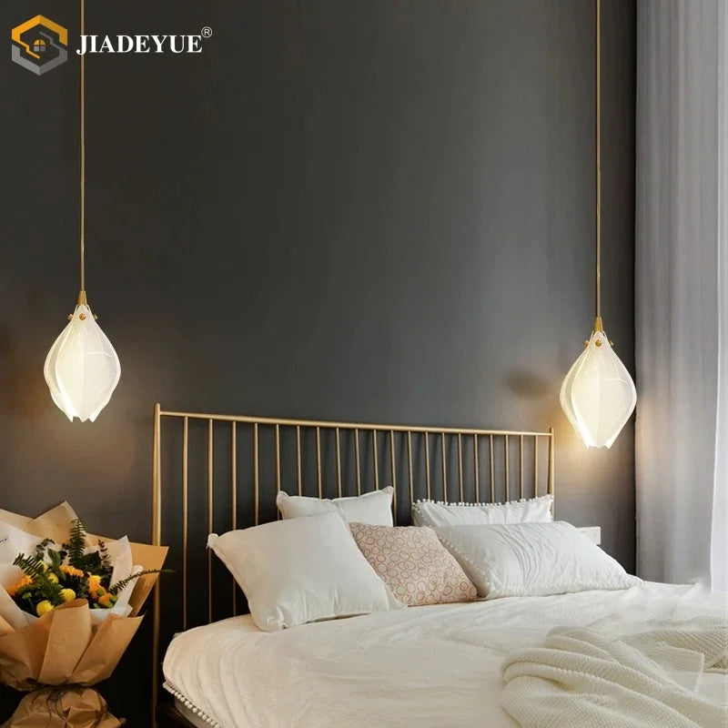 Modern Magnolia Long Pendant Light Ceramic LED for Staircase, Living Room, Dining Room, and Bedroom