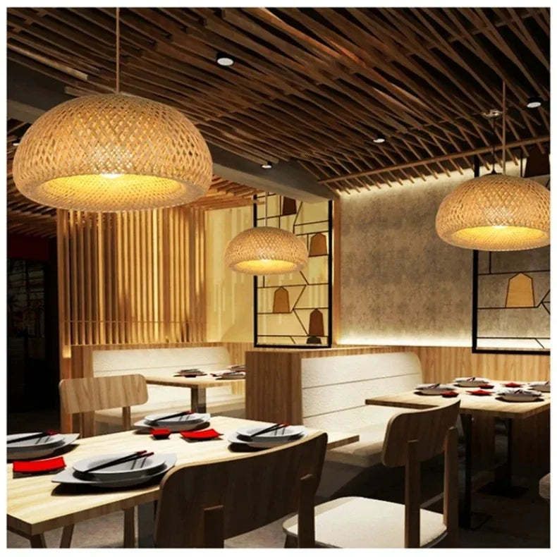 Handcrafted Rattan Bamboo Pendant Light E27 Suspension Light for Dining, Living Room, and Indoor Décor