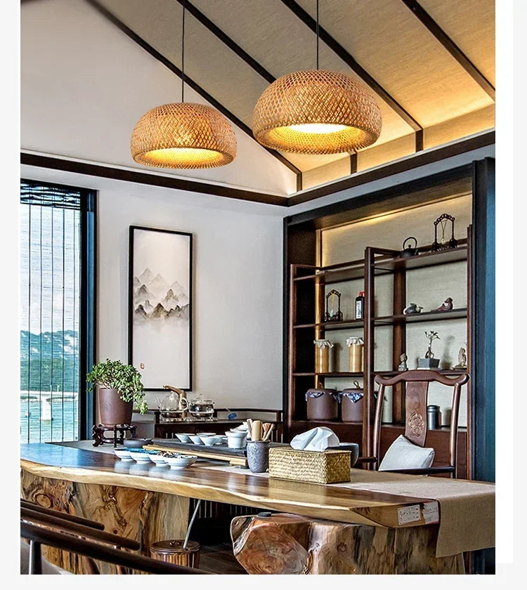 Handcrafted Rattan Bamboo Pendant Light E27 Suspension Light for Dining, Living Room, and Indoor Décor