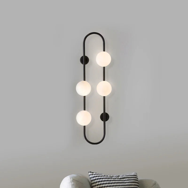Contemporary Black Wall Lights Bedside Decor with White Glass Ball Lampshade, Perfect for Study, Hotel Aisles, Stairs