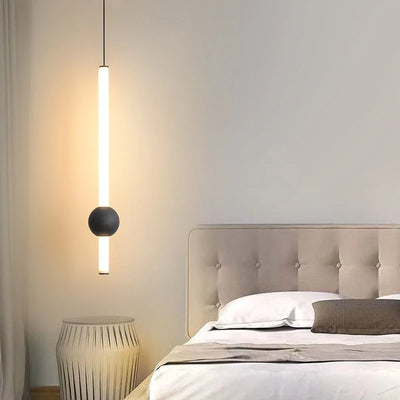 Modern Minimalist Bedside Pendant Light LED Round Ball Design with Long Hanging Wire for Bedroom Decor, Small Chandeliers