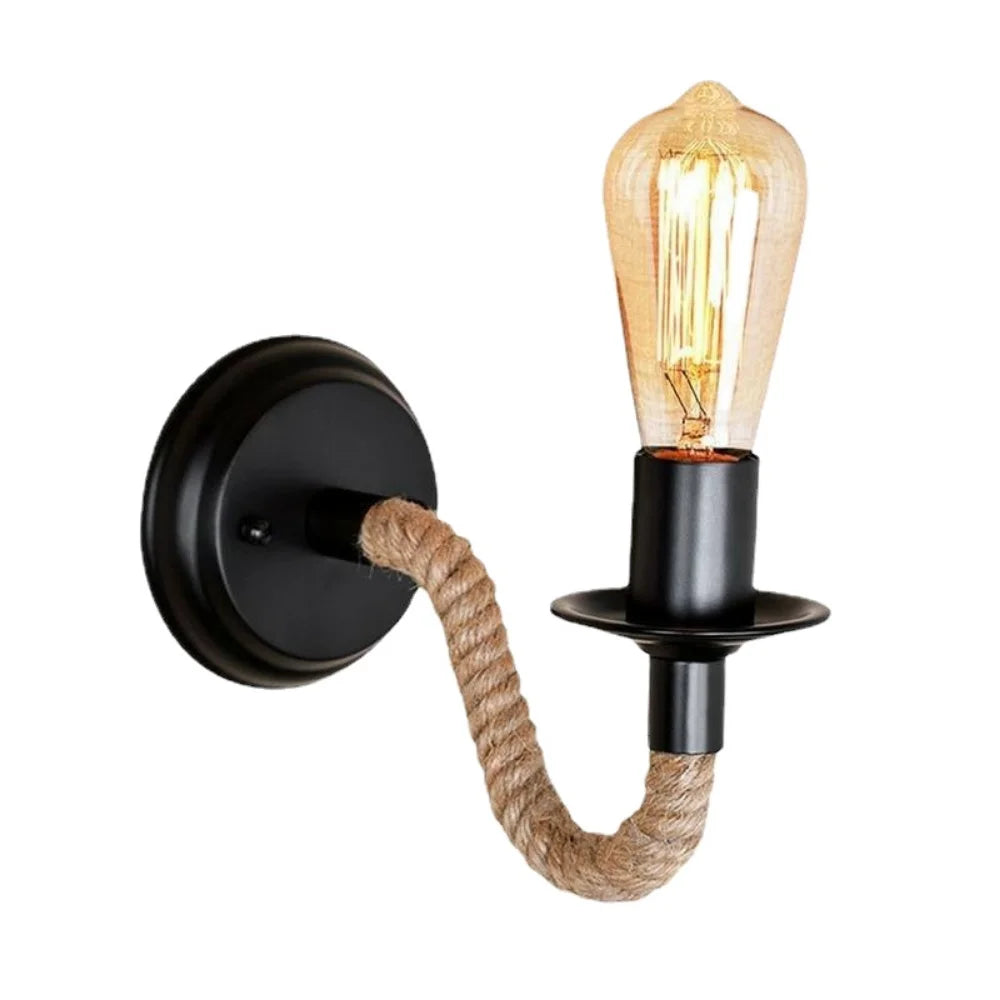 Hemp Rope LED Wall Light: American Retro Vanity Sconce for Indoor Bedroom and Corridor