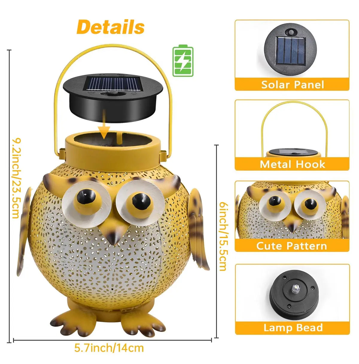 Waterproof  Outdoor Solar Owl LED Pendant Lights for Garden, Patio, Deck, and Backyard