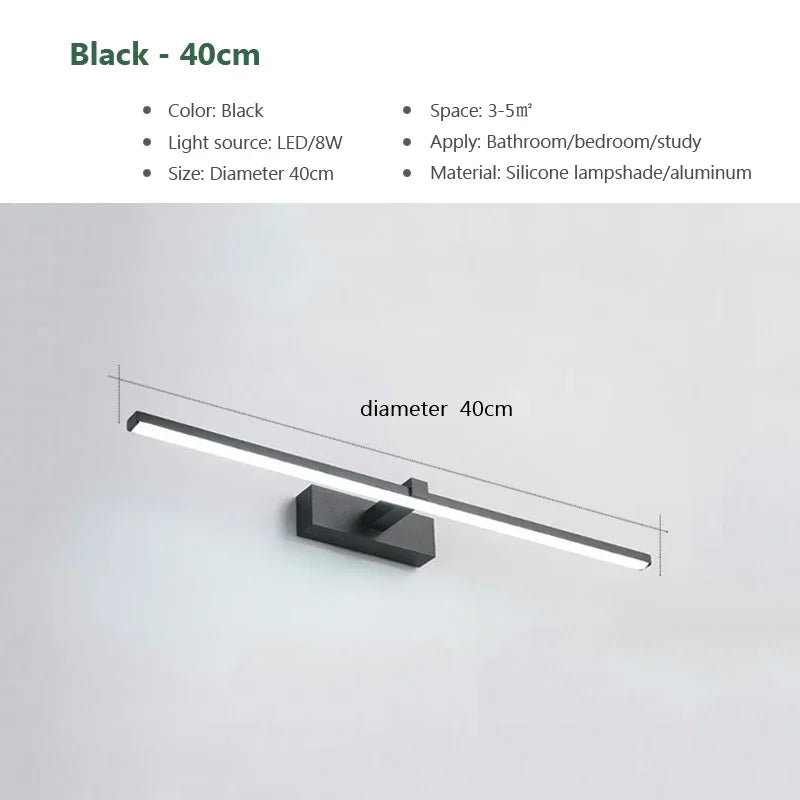 Modern LED Wall Lamp - Sleek Bathroom Mirror Light with Three Color Options