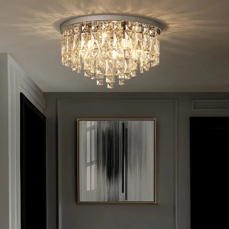 Contemporary LED Chandelier: Art Deco Steel Ceiling Lamp with Crystals for Modern Bedrooms