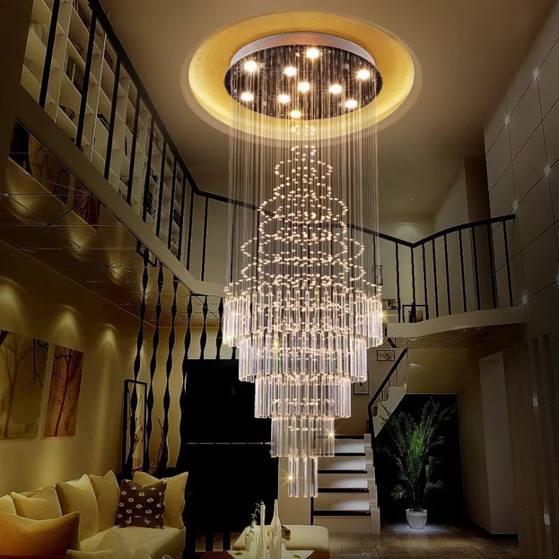 Modern LED Staircase Crystal Chandelier for Living and Bedroom Lighting Fixture