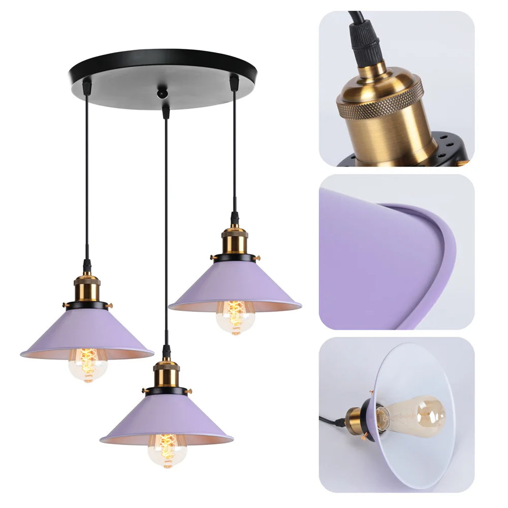 3-Lights Industrial Pendant Lamp - Vintage Macaron Style for Restaurant and Kitchen Area