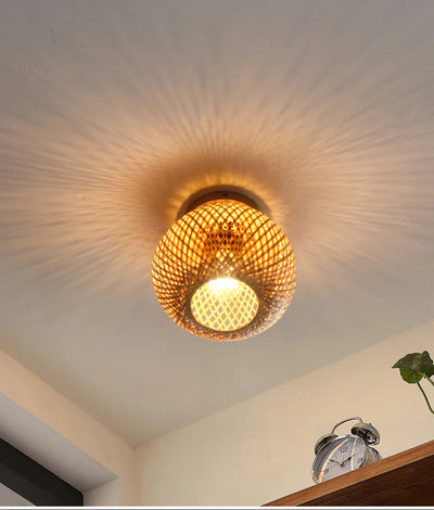 Bamboo Ceiling Lamp - Handmade Rattan Wicker Lighting for Dining, Living, and Coffee Shops