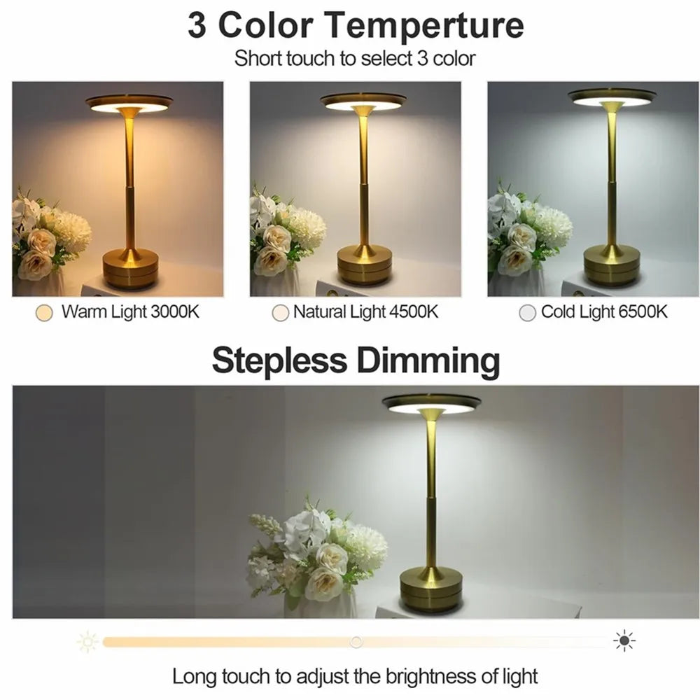 Modern LED Rechargeable Desk Lamp Aluminium Alloy Waterproof Touch Dimming Table Lamp for Versatile Lighting