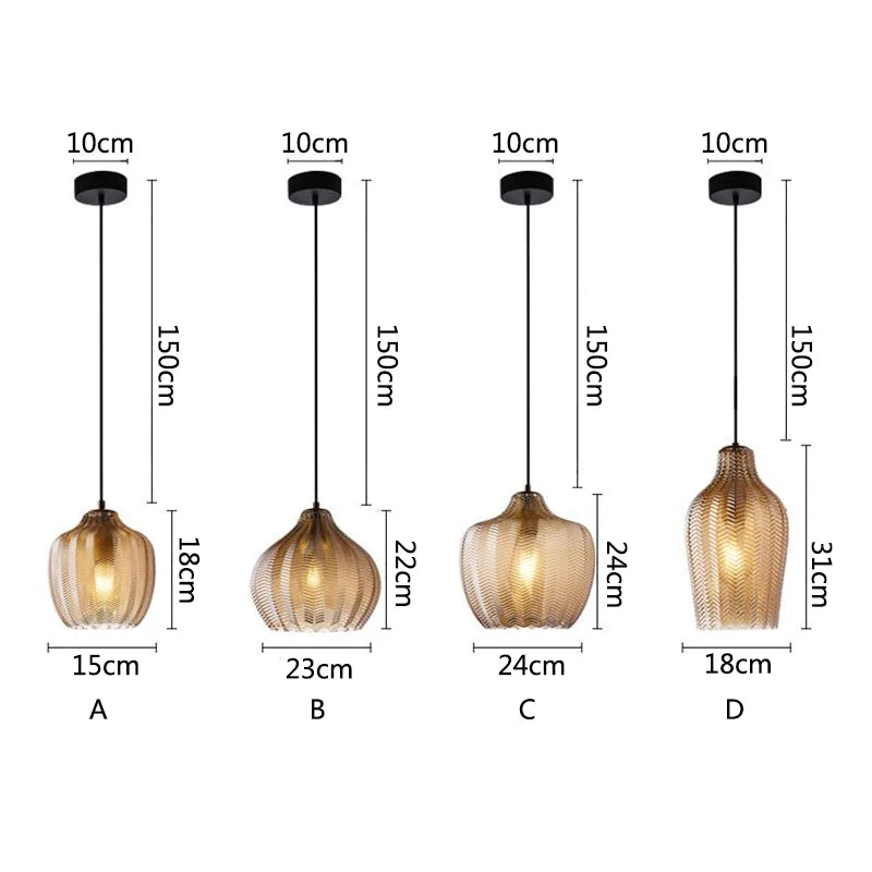 Nordic Pendant Lights - Amber Glass Hanging Lamp for Kitchen and Bedroom