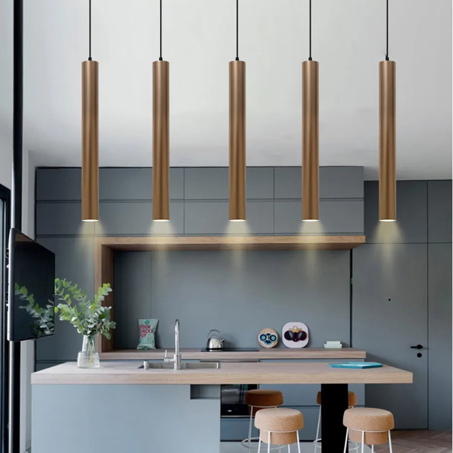 LED Long Tube Pendant Lights for Kitchen, Bar, and Dining Room - Adjustable Hanging Lamps