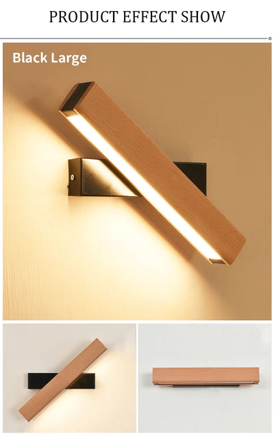 Adjustable Nordic Solid Wood LED Wall Lamp – Rotatable Bedside & Study Lighting