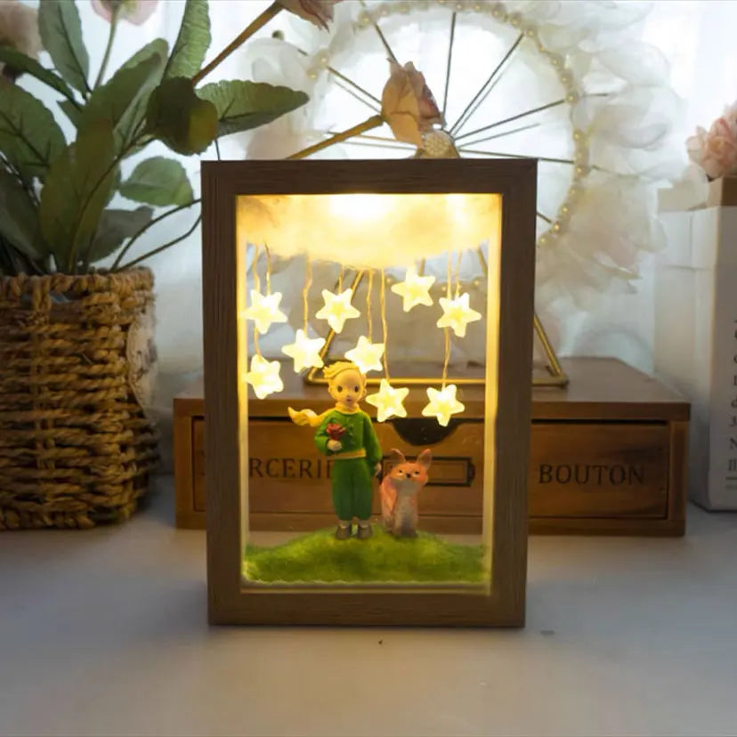 The Little Prince Night Light - Handmade DIY Photo Frame with Starry Fox & Rose for Bedroom, Birthday Gift