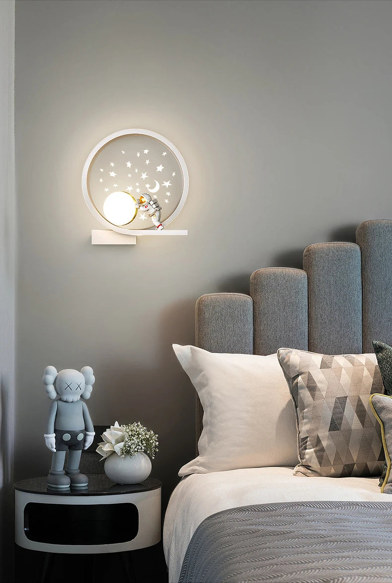 Modern Creative Children's Room Bedside Wall Lamp Astronaut Wall Mount Light for Bedroom, Study