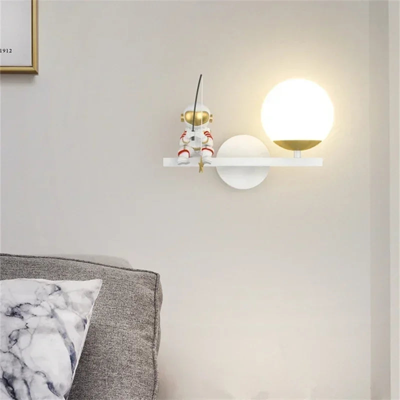 Modern Moon Astronaut Wall Sconce Lamp for Children's Room