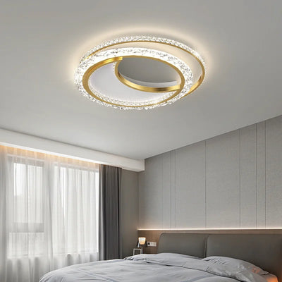 Modern Simple Round LED Ceiling Lights - Golden Acrylic Chandelier for Living Room Bedroom Study