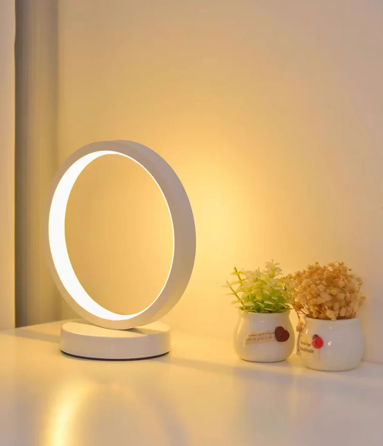 LED Circular Ring Table Lamp - Dimmable Bedside Night Light for Bedroom, Living Room, Restaurant, Hotel