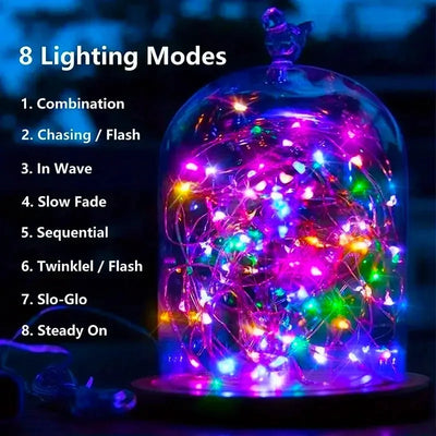 Solar Fairy String Lights Waterproof Copper Wire Garden Lights with 8 Modes for Patio, Yard, and Christmas Decoration