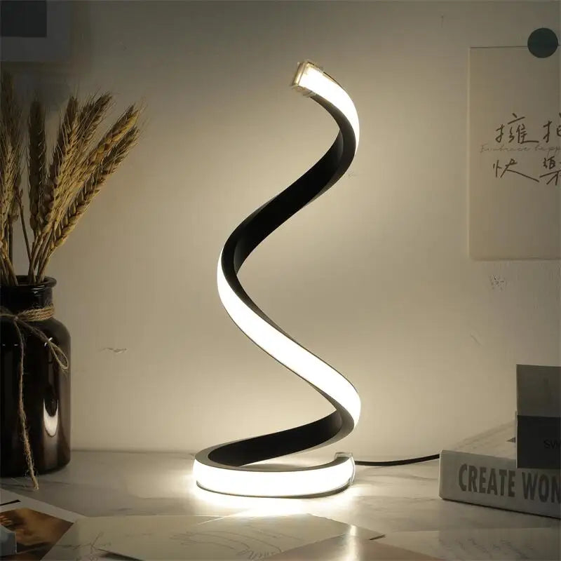 Spiral LED Desk Lamp - Contemporary Design with Three-Speed Dimming, USB Power