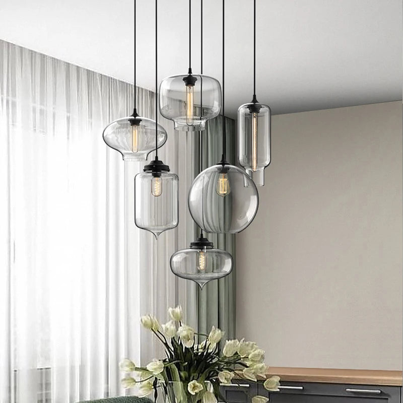 Modern Glass Lustre Pendant Light - Industrial Chic for Kitchen, Restaurant and Dining Spaces