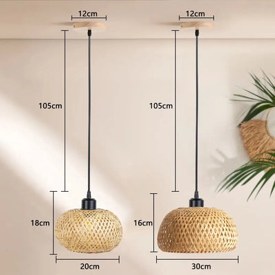 Handmade Rattan Bamboo Chandelier: LED Ceiling Lamp E27 Fixture for Weaving Home Living Room Decor