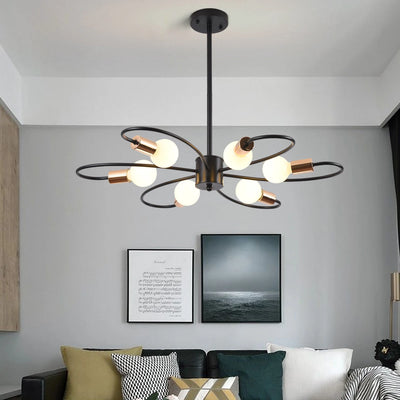 6-Light Sputnik Chandelier Modern Semi Flush Mount Ceiling Light Fixture Mid Century Metal Pendant Light