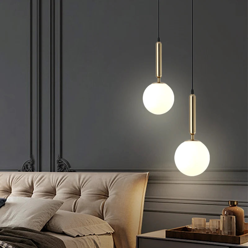 Nordic LED Ceiling Pendant Lamp: Glass Ball Chandelier for Restaurant, Kitchen, Dining Room, Bedroom, and Bedside Decor