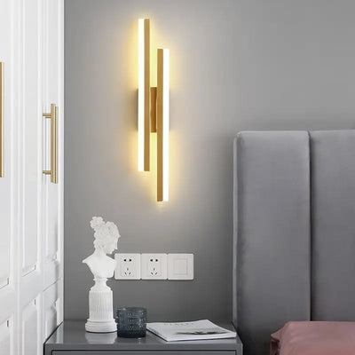 LED Bedroom Wall Lamp - Modern Copper Line Pipe Sconce with Acrylic Lampshade