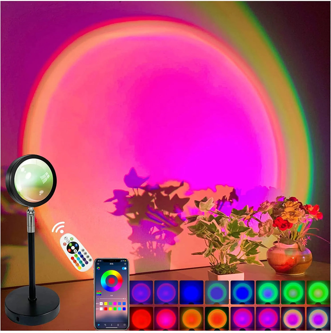 Smart Bluetooth Rainbow Sunset Projector Table Lamp - Home and Coffee Shop Background Wall Decoration Atmosphere