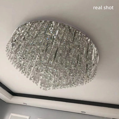 Contemporary LED Chandelier: Art Deco Steel Ceiling Lamp with Crystals for Modern Bedrooms