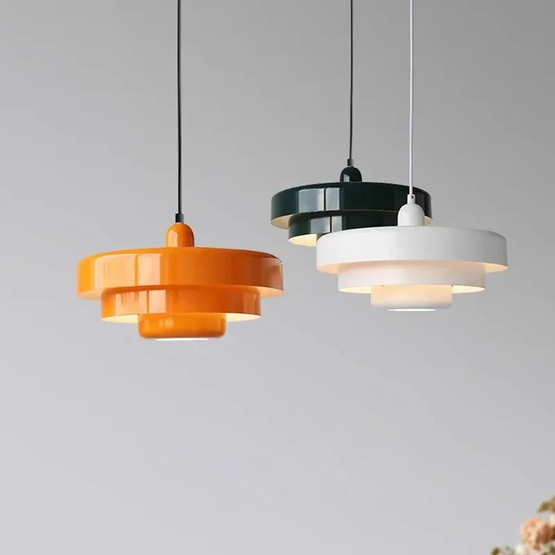 Nordic LED Pendant Light: Macaron-inspired Carbon Steel Aluminum Design in White, Dark Green, and Orange