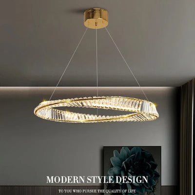 Crystal Modern LED Chandelier for Dining, Living, Kitchen, or Bedroom - Gold Ceiling Pendant Lamp with Remote Control