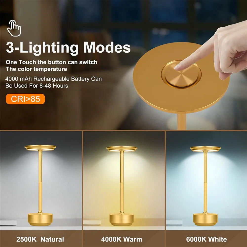 Modern LED Rechargeable Desk Lamp Aluminium Alloy Waterproof Touch Dimming Table Lamp for Versatile Lighting