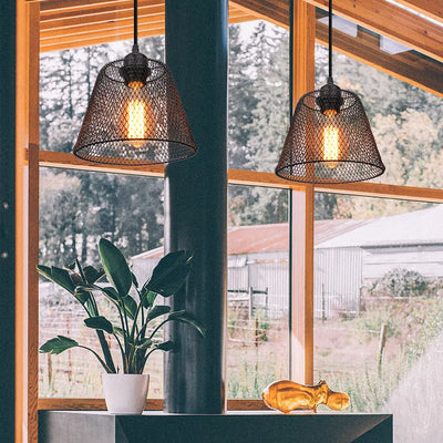 Double Vintage Cage Pendant Light (E27 Base) - Metal Hanging Lamp for Bedroom, Living Room & More