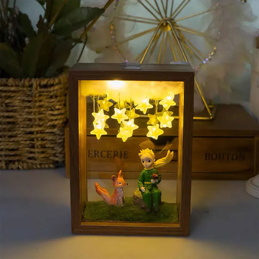 The Little Prince Night Light - Handmade DIY Photo Frame with Starry Fox & Rose for Bedroom, Birthday Gift