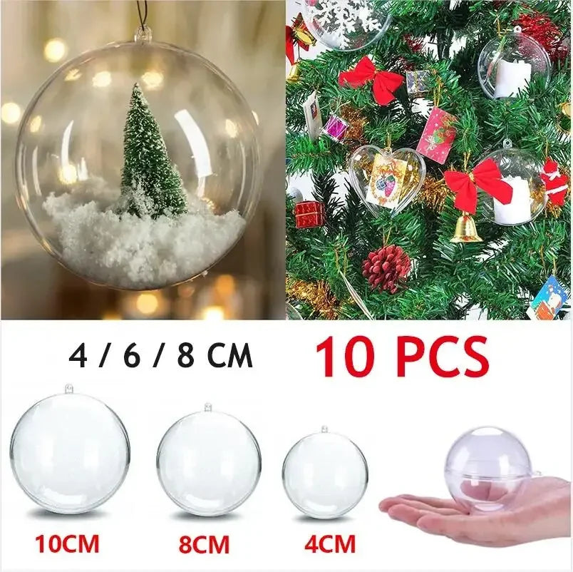 10pcs Clear Plastic Christmas Baubles Transparent Fillable Ornament Balls for Tree, Wedding, and Party Decorations