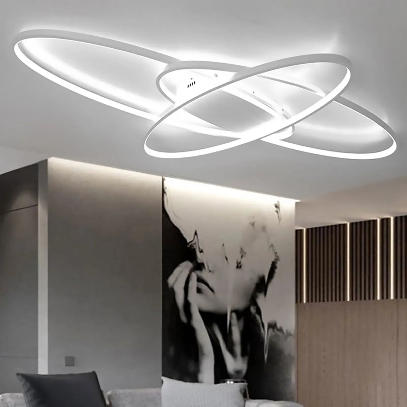 Modern Geometric Chandelier LED Ceiling Light - Flush Mount - 3 Color Dimmable Lamp