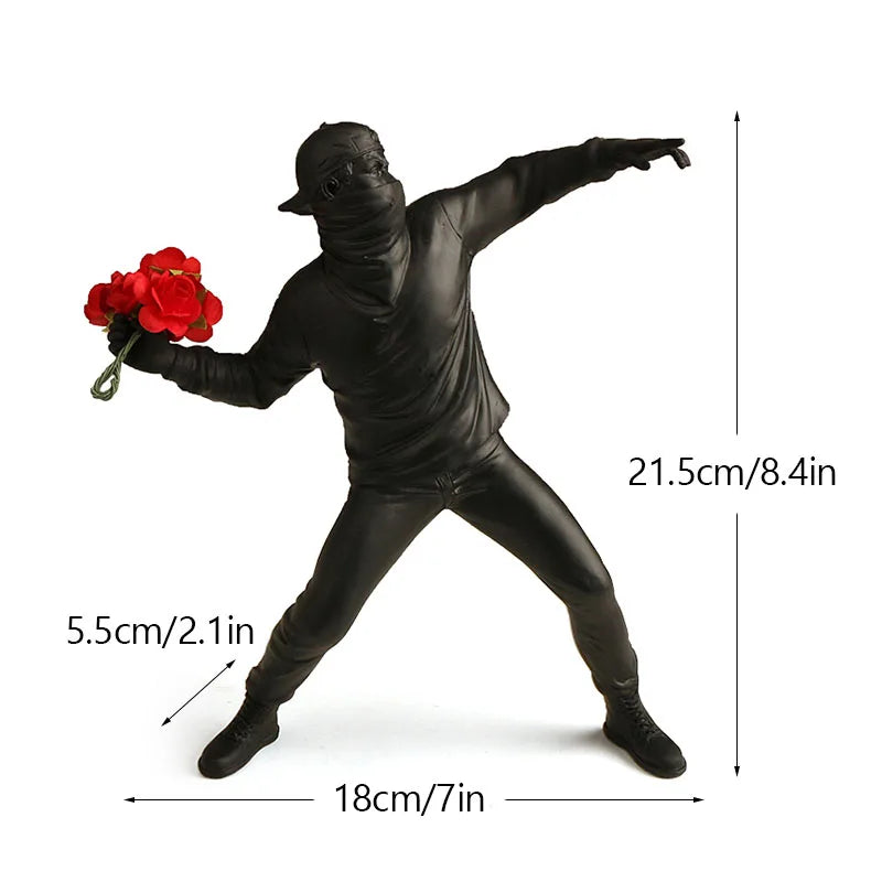 Banksy Sculpture Set – Flower Thrower & Balloon Girl Resin Decor for Home & Office