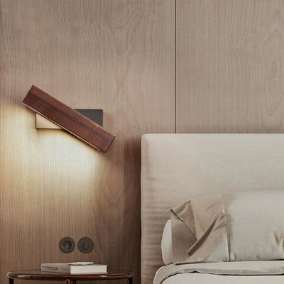 Nordic LED Bedroom Wall Lamp - Rotatable Solid Wood Bedside Sconce Light