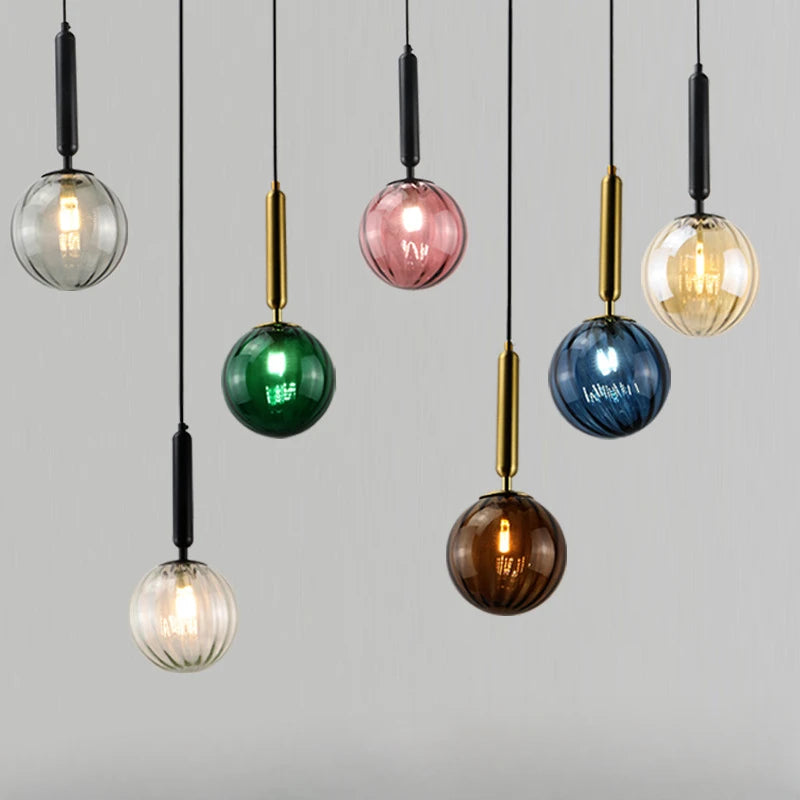 Luxurious Copper Exclamation Point Glass Ball Chandelier for Living Room and Dining Area