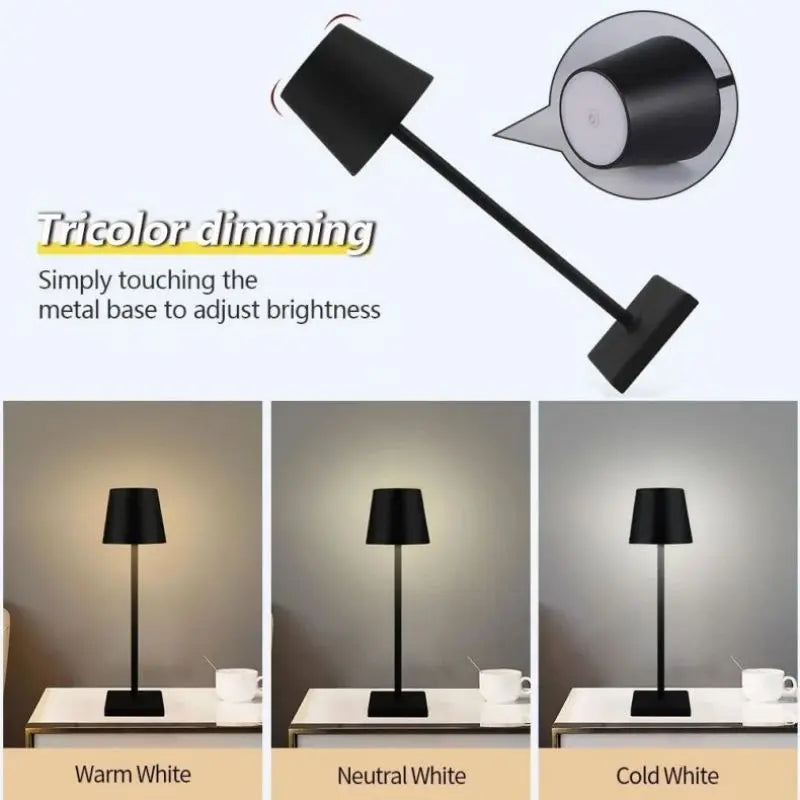 Waterproof Cordless USB Rechargeable LED Table Lamp with Touch Switch for Bedroom, Hotel, Living Room, and Restaurant